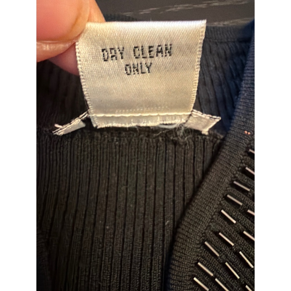 Cache Cardigan Black Silk Blend Beaded Dragon Mock Neck Full Zip Ribbed Small - Picture 6 of 7